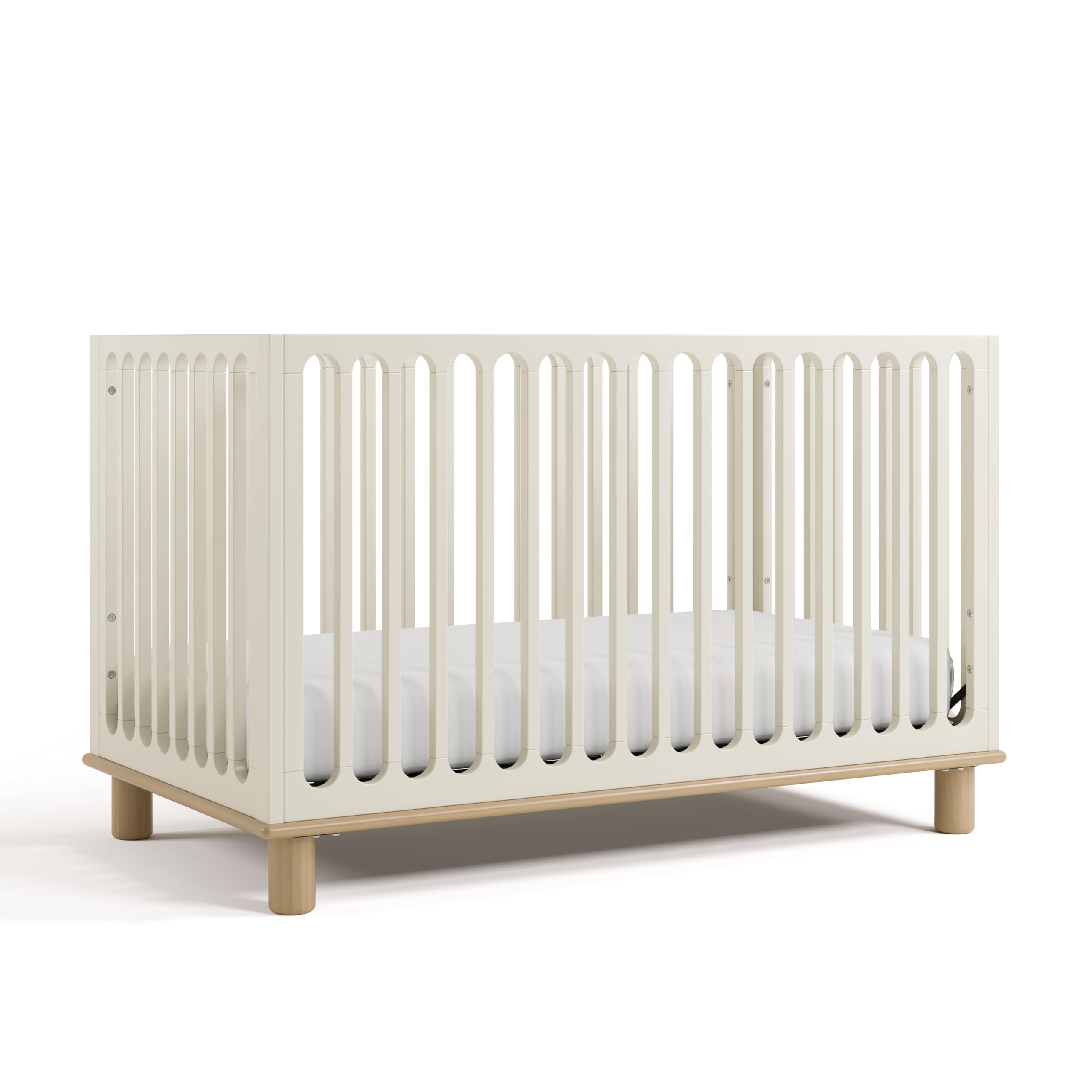 Storkcraft Sicily Deluxe 3-in-1 Convertible Crib with Bonus Toddler Guardrail (Frosted Oat with Driftwood) – GREENGUARD Gold Certified, Toddler Guardrail Included, Fits Standard Crib Mattress
