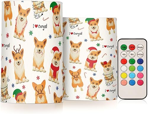 Velas sin llama con diseño de perro Corgis de Feliz Navidad, velas LED parpadeantes, velas falsas con temporizador para mesa, votiva, boda, patio,