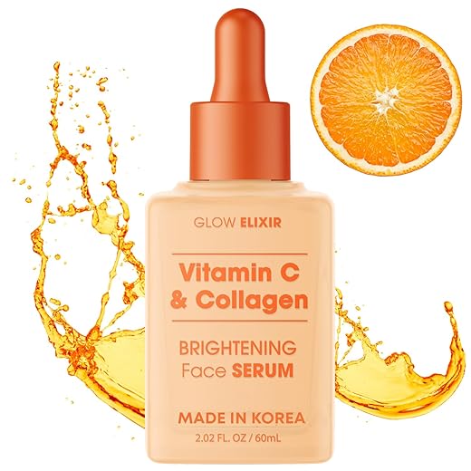 Glow Elixir Vitamin C Serum for Face with Collagen – Fine Lines & Wrinkles Treatment, Hydrating Korean Skin Care – Dermatologist Tested, Anti-Aging, Vegan, Clean Beauty – 2.02 Fl Oz