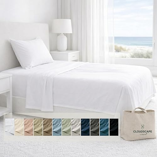 Cloud Scape Linen - Juego de sábanas de algodón egipcio de doble capa, tamaño individual, tejido de satén de fibra larga, juego de 3 piezas, ropa de