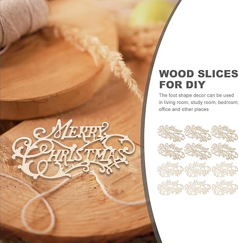 Miniatura 5 de EXCEART 20 piezas de letras de madera sin terminar, adornos de rebanadas de árbol de Navidad en blanco para manualidades, álbumes de recortes,