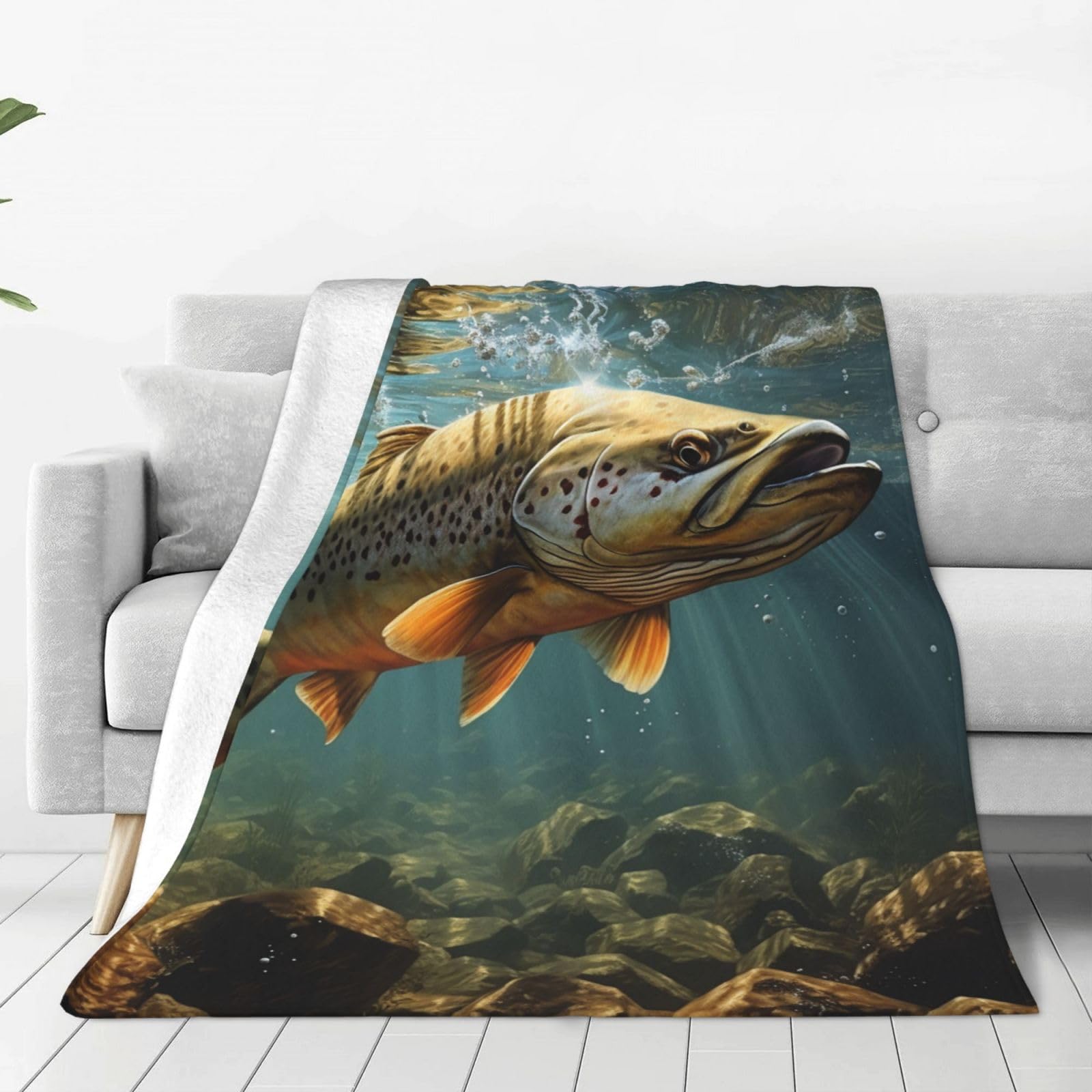 KLOPH Fish Throw Blanket 80"x60" Flannel Fluffy Warm Blanket for Couch, Reversible Plush Blankets for Bed, Comfy Fuzzy Blanket for Sofa, Plush Lightweight-Blankets for All Season