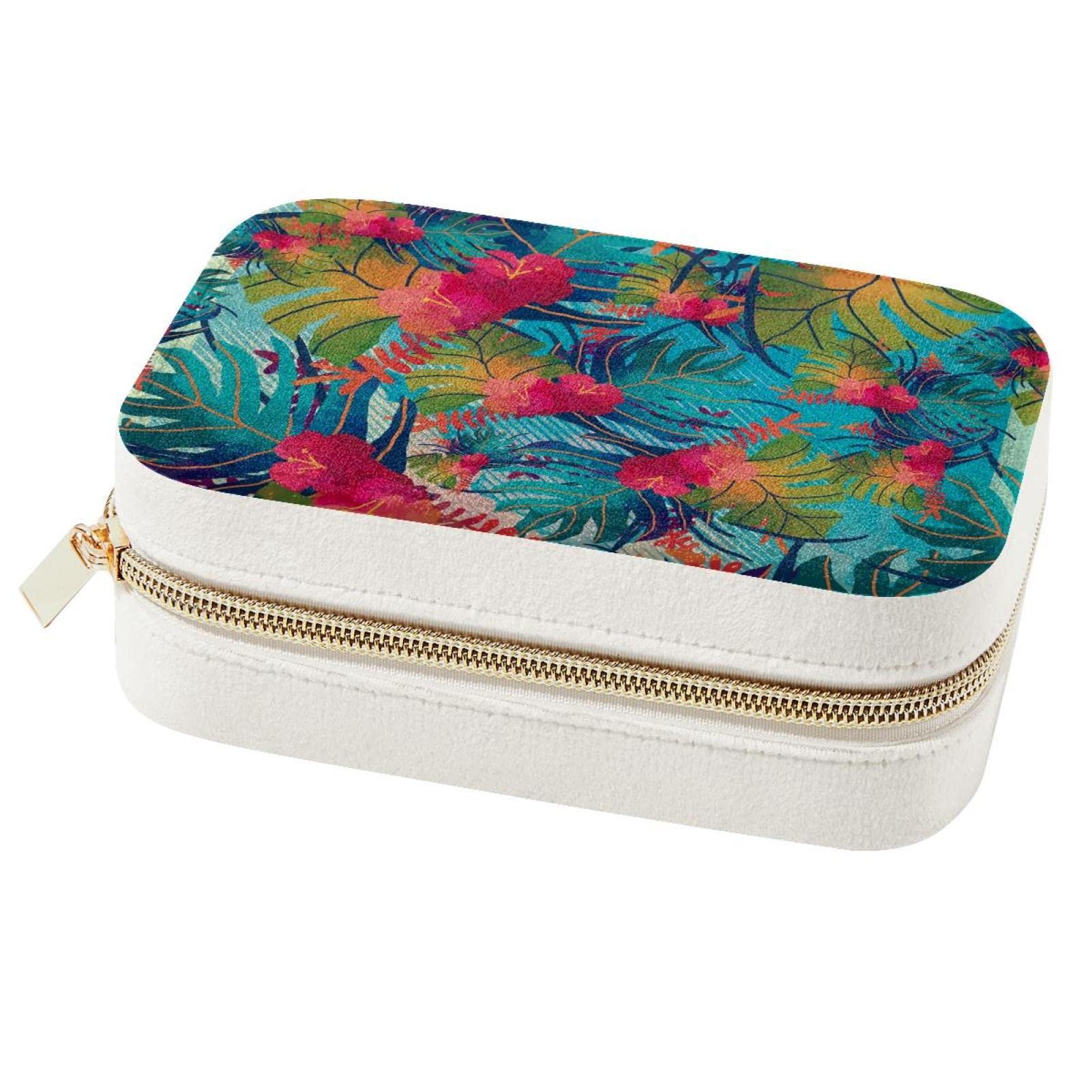Boîte à bijoux de voyage avec motif aquarelle tropical pour bagues et colliers