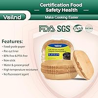 Vista 7 de 125 forros pequeños desechables de papel pergamino para freidora de aire con canastas de 2 y 2.1 cuartos de galón, hojas de papel de hornear