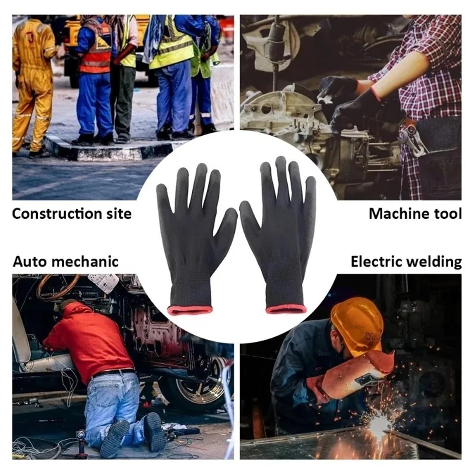 Guantes De Trabajo Antideslizantes Guantes de trabajo antideslizantes, transpirables y recubiertos PU nailon negro for maquinaria fábrica, jardinería carpintería(20Pairs,M)