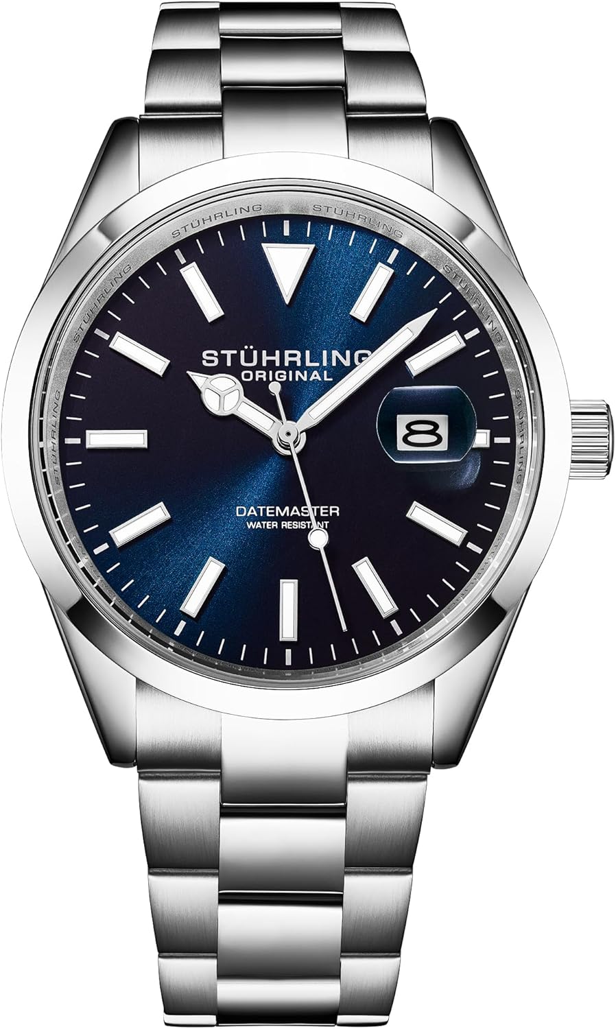 Stuhrling Original Datemaster Quartz Men’s Watch – Japanese Quartz Movement, Stainless Steel Band, Sunray Dial, Luminous Hands, Date Window, 100M Water Resistant