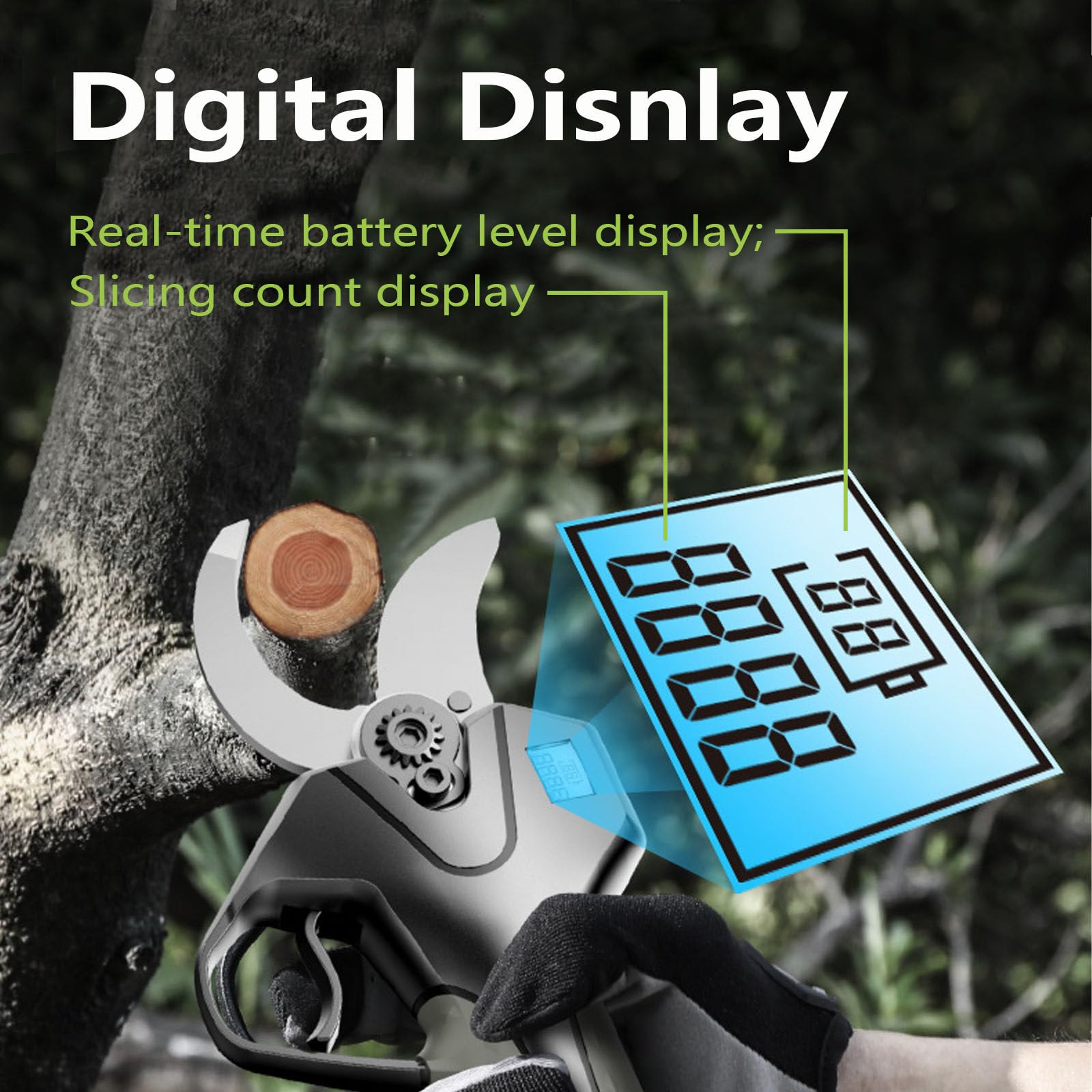 Tijeras de Podar Eléctricas a Batería,Tijera podar inalámbricas portátiles Podadora Eléctrico de Ramas con Pértiga de extensión de Altura,Pantalla LCD,para Árboles Frutales,Viñas