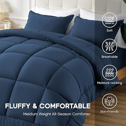 Miniatura 10 de Sonive Edredón para todas las estaciones, suave y esponjoso, microfibra transpirable, 7.05 ozm, relleno de edredón alternativo con 8 pestañas en las