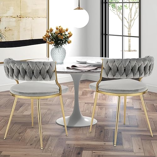 Miniatura 8 de GOFLAME Juego de 4 sillas de comedor de terciopelo, sillas de ocio tapizadas con patas de metal dorado, asientos de relleno de esponja, sillas