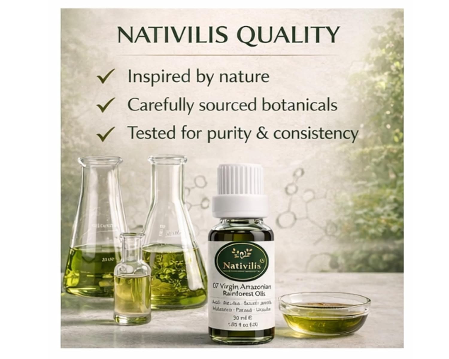 Nativilis 07 Virgin Amazonian Rainforest Oils - ACAI - BACABA - BACURI – JAMBU - MULATEIRO - PATAUA – UCUUBA - enriched seven vegetable facial oils for skin care powerful anti-aging COPAIBA properties
