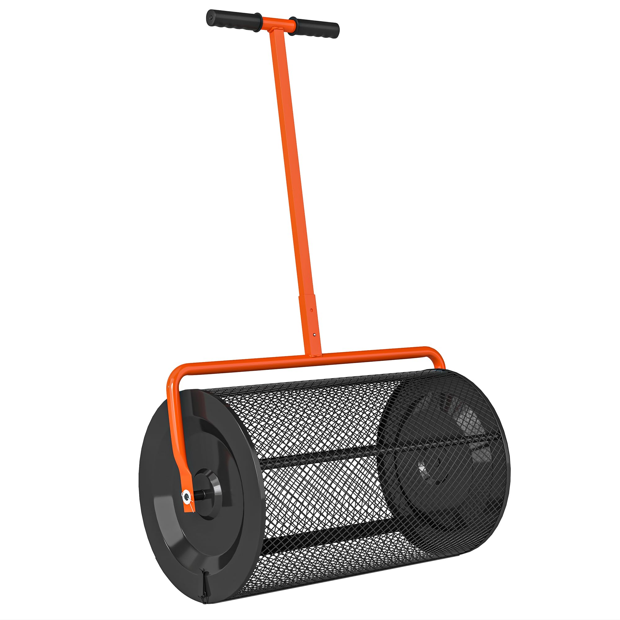 Outsunny Esparcidor de compost, 61 cm de altura ajustable, mango en forma de T, color naranja | Esparcidor de jardín de musgo de turba, cesta de malla de metal, para sembrar, esparcir estiércol