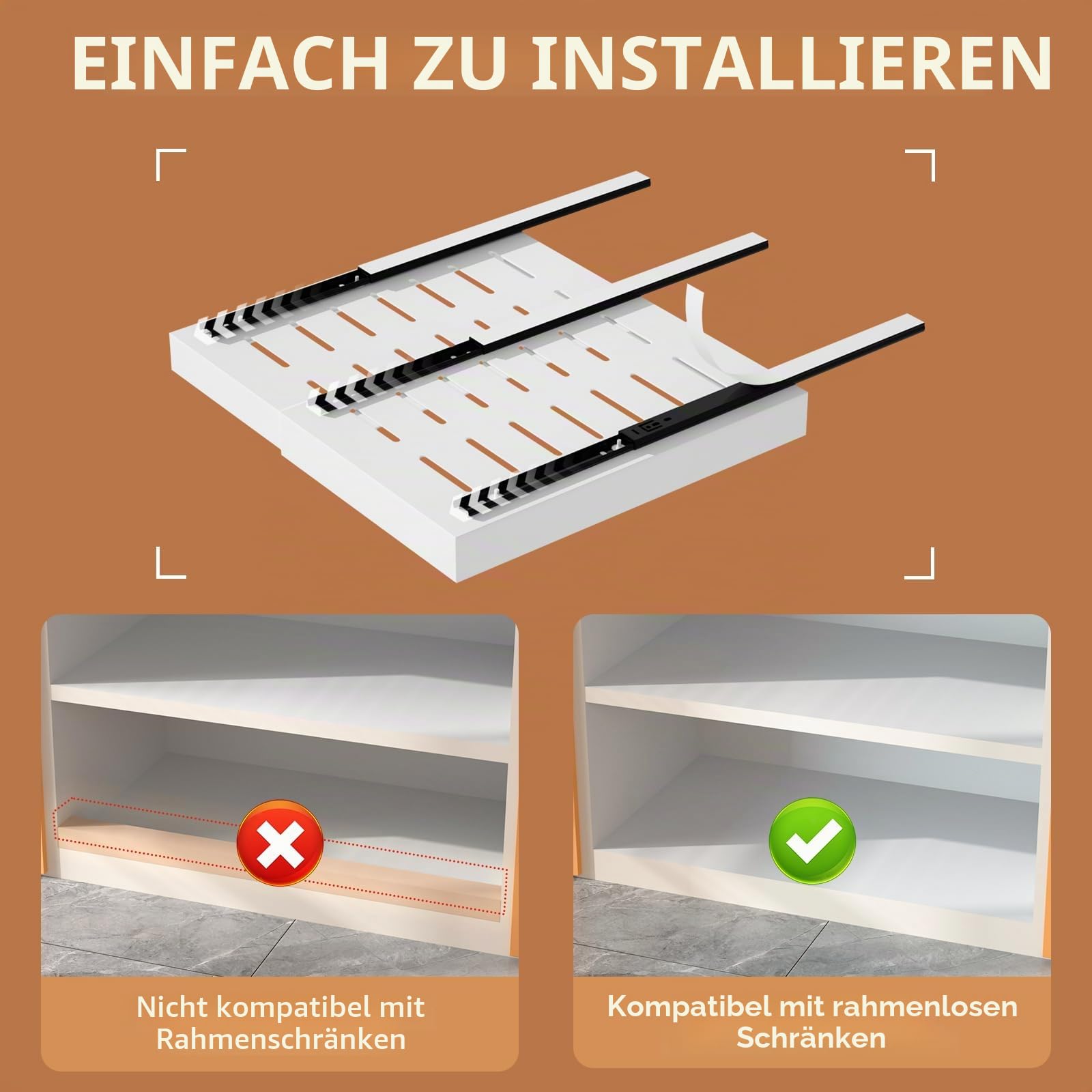 2 Stück erweiterbarer ausziehbarer Schrankorganisator mit Klebefläche, 53 cm tiefe Schubladen für Küchenunterschränke, verstellbare Breite 32 cm-53 cm