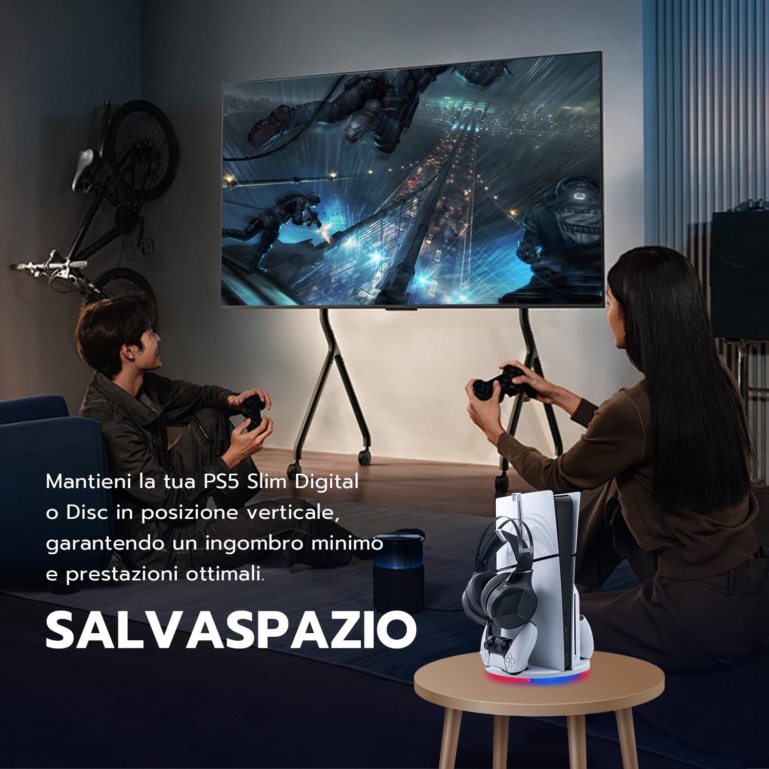 Supporto Verticale SOLO per console PS5 Slim con Doppio Controller di Caricatore/per PS5 Slim UHD/Digital Edition-Non per PS5/PS5 Pro