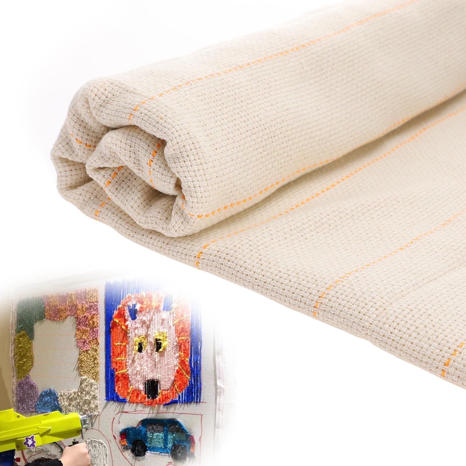 40" × 40" Large Overlocking Tufting Cloth with Marked Lines- Primary Monk's Cloth Punch Needle Fabric for DIY Rug-Punch Tufting Gun