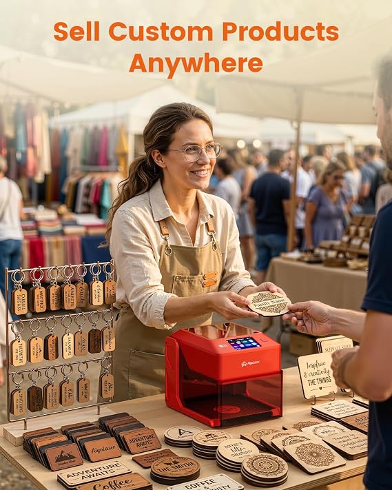 AlgoLaser 5W Smart Laser Engraving Machine - Portable Desktop Laser Engraving Machine with 3.5 Touch Screen & AlgoOS for Beginners, DIY Gift & Small Business Laser Engraving for Wood, Leather, Glass