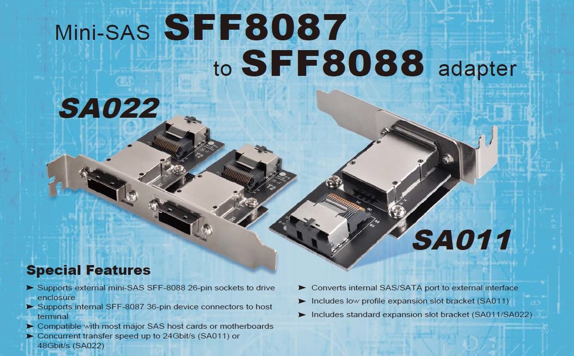 SilverStone SST-SA011 Mini SAS SFF8087 vers SFF8088 Carte PCI-E