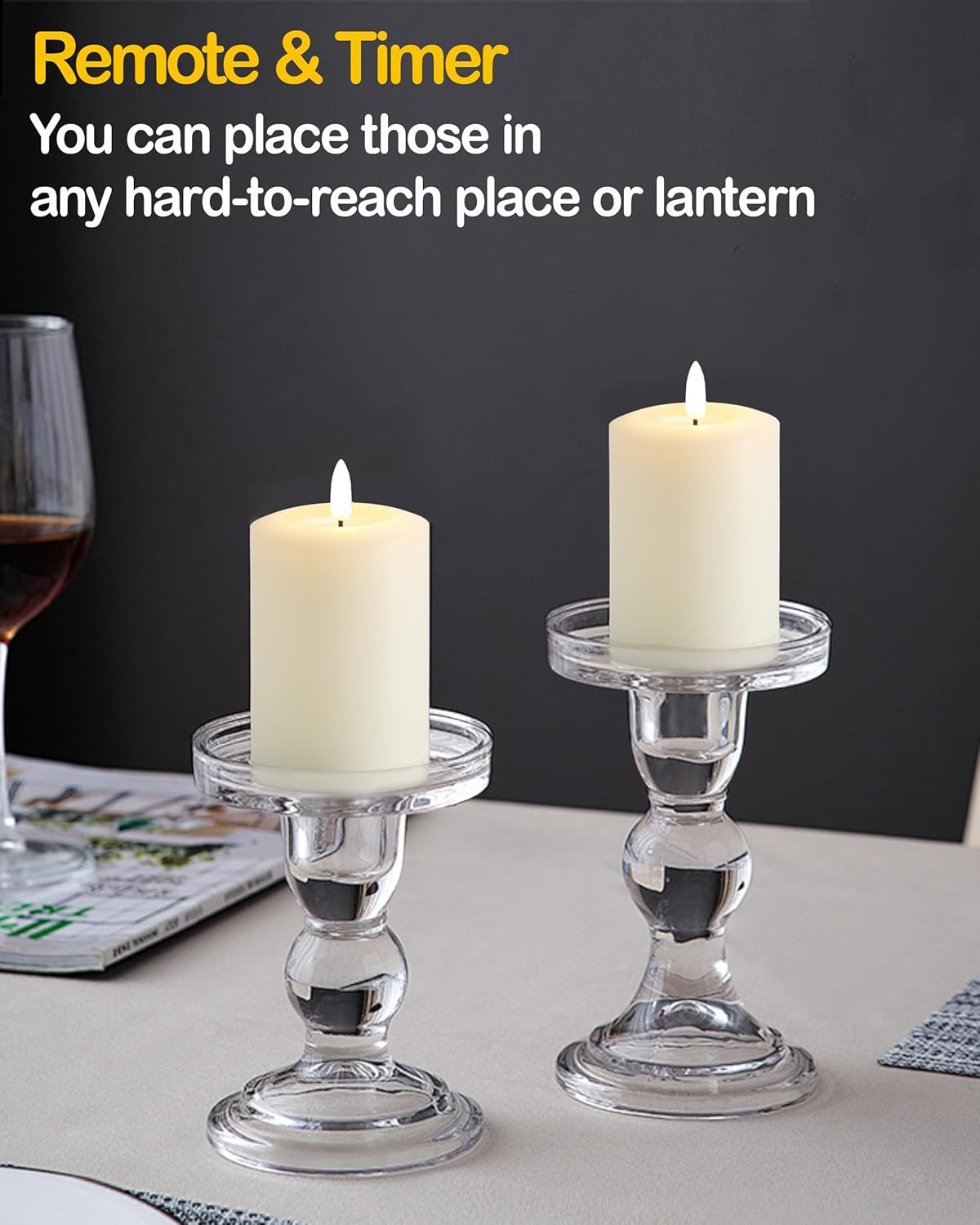 Gmnee 3"x4" Flickering Flameless Candles with Remote Timer, Real Wax, Ivory Pillar Candles, Set of 3 Fake LED Battery Operated Candles for Home, Fireplace, Centerpiece, Rustic and Farmhouse Decor