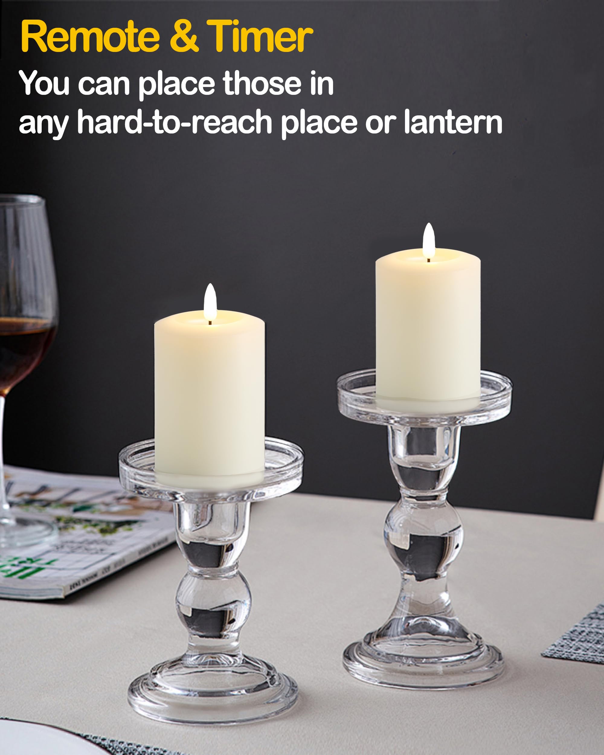 Gmnee Candele senza fiamma tremolanti 3"x4" con timer remoto, candele a LED