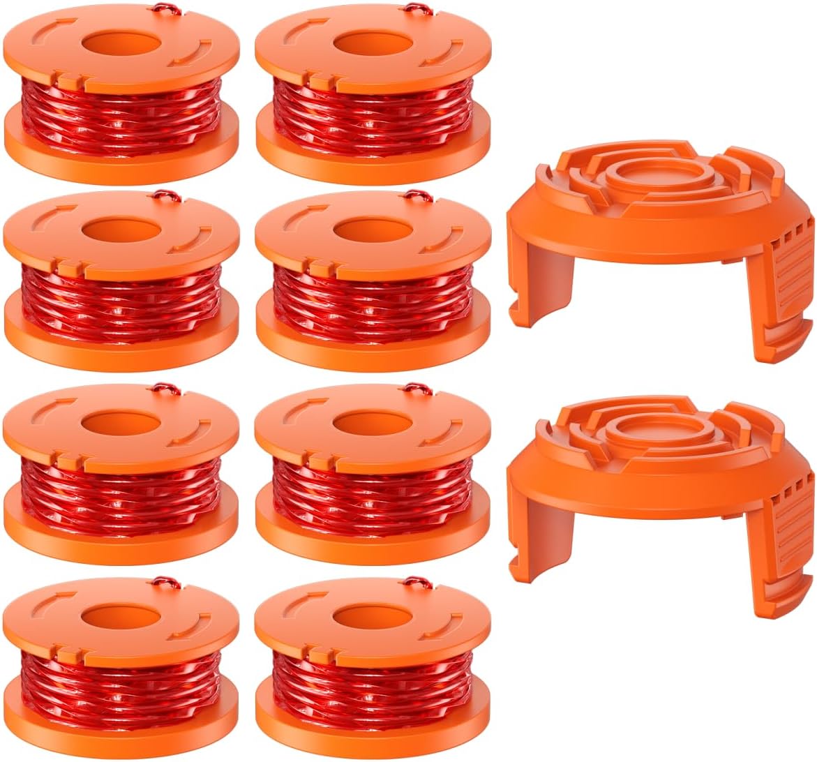 10 Pack WA0010 Weed Eater String Compatible with Worx, 0.065 inch 10ft/Pack, Replacement Trimmer Line Spool, Compatible with Worx String Trimmers (8 Line spools+ 2 Caps)