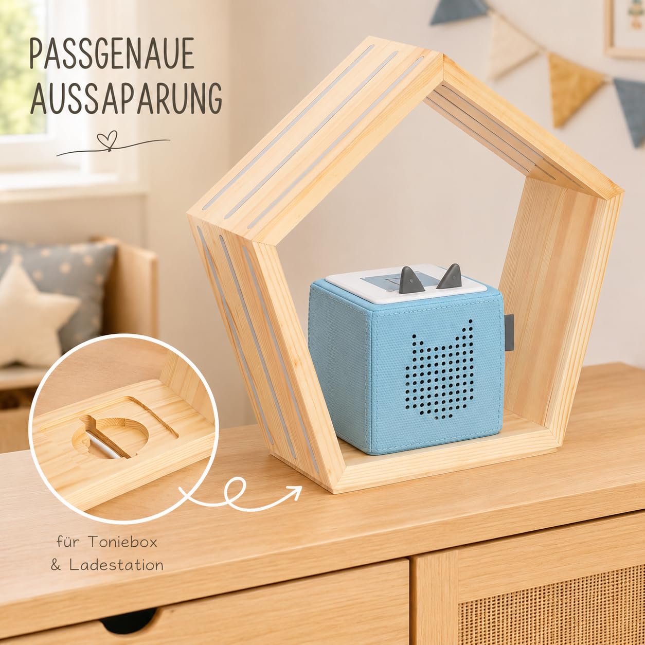 Baby Vivo Regal für Toniebox aus Holz - magnetische Aufbewahrung für 68 Tonies Tonie Zubehör Halterung Starterset - kompatibel mit Toniebox - Wandregal Kinderzimmer Holzregal zum Aufhängen - Fünfeck