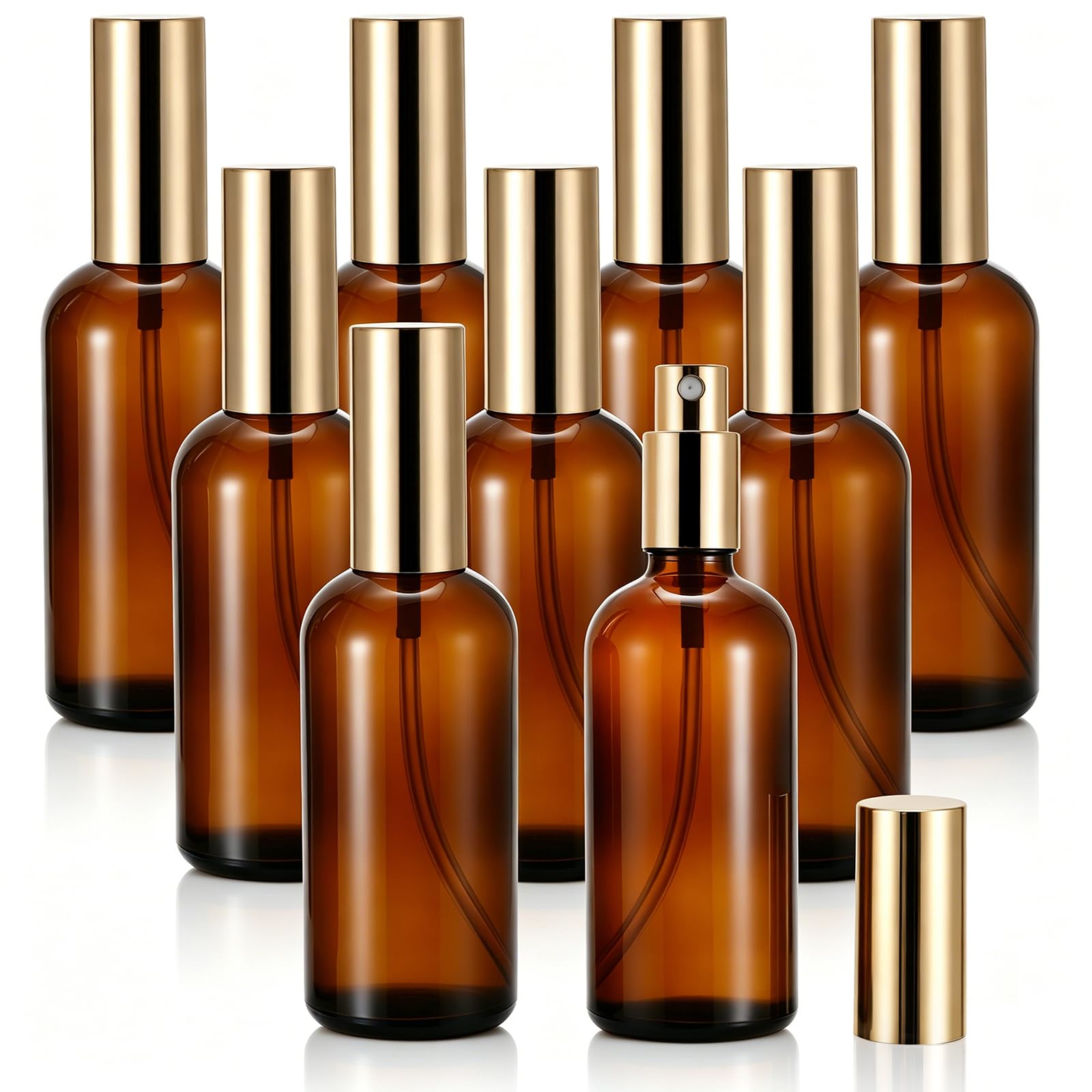Foraineam 9 Pack 100ml Amber Glass Spray Bottle with Atomizer