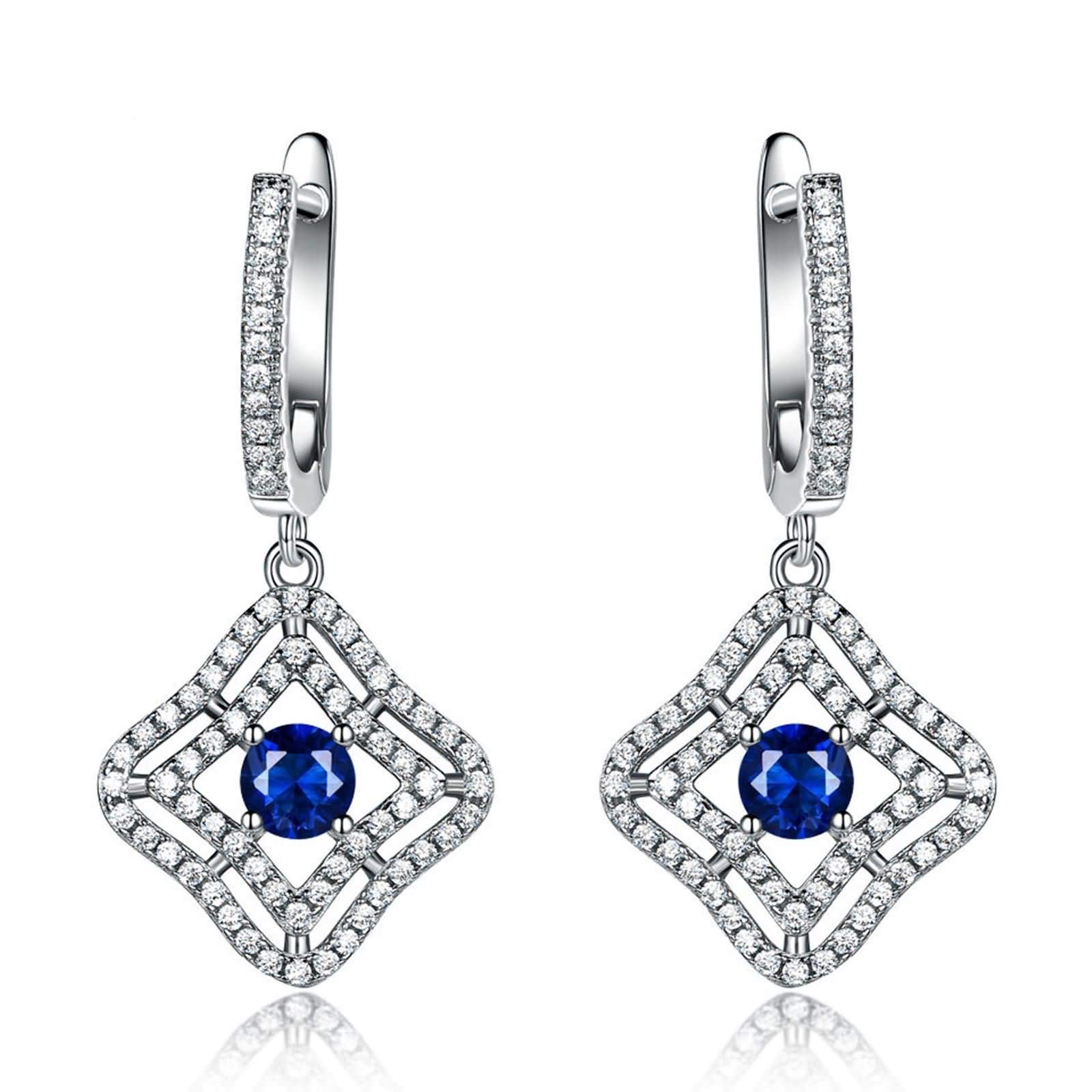 Bijoux de mariage en argent 925 avec boucles d'oreilles zircone carrées - 8