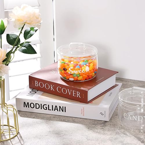 Miniatura 2 de KEKEHOME Plato de cristal para dulces de 11 onzas con tapa cubierta, tarro decorativo para galletas, cuenco de ensalada transparente, recipiente de