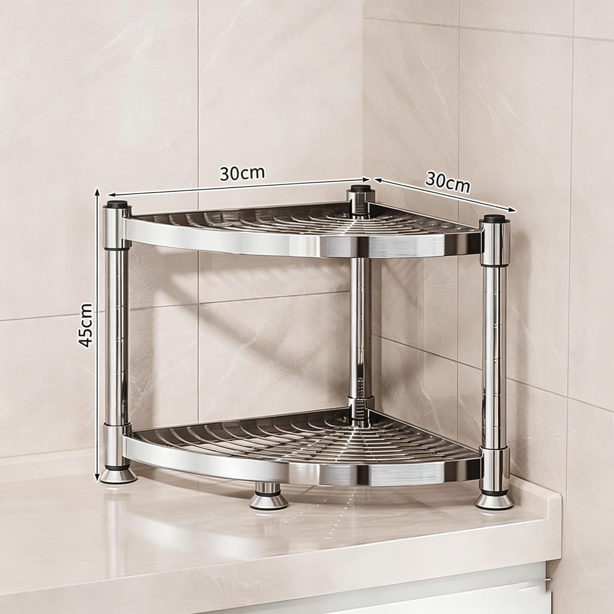Mensola Doccia Angolare In Acciaio Inox, Porta Shampoo Doccia Senza Forare | Portaoggetti Doccia Da Terra Con Piedini Regolabili, Triangolo Organizer Bagno, Per Shampoo, Bagnoschiuma, Contenere Sapone