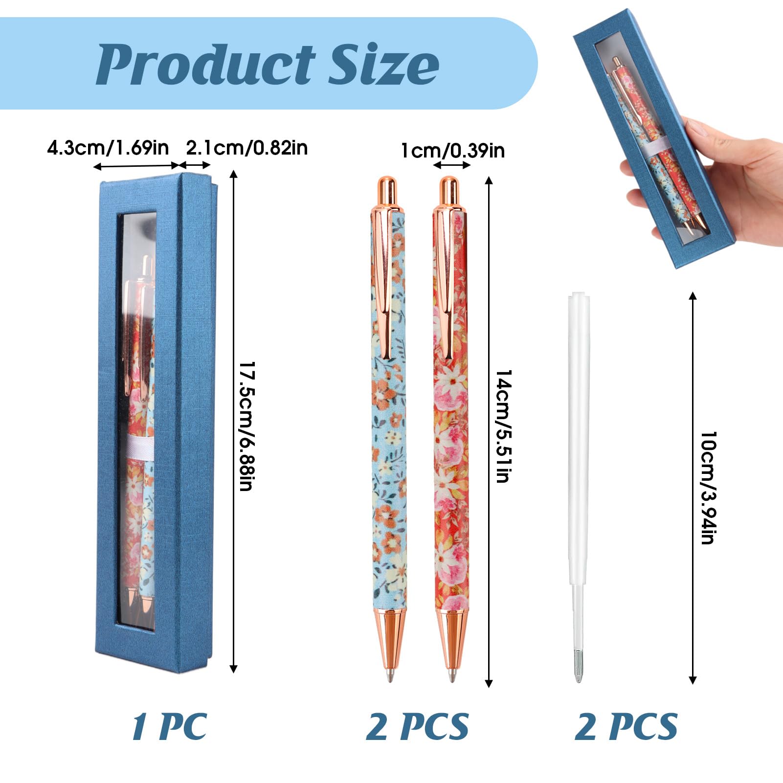 Goerpn 2Pcs Floral Metal Ballpoint Pens 1.0 mm Click Retractable Pretty Pen Sets Black Ink Nice Fancy Pens in Gift Box for Women Ladies Girls - Image 2