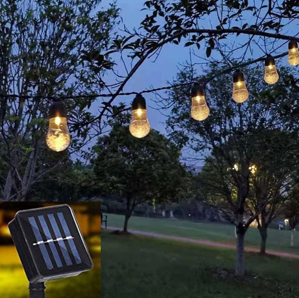 Cadena de luces solares para exteriores, 6,5 m, 30 LED, impermeable, en forma de gota, con 8 modos, para jardín y patio (blanco cálido)