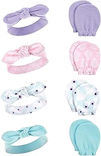 Baby Girls' Cotton Headband and Scratch Mitten Set