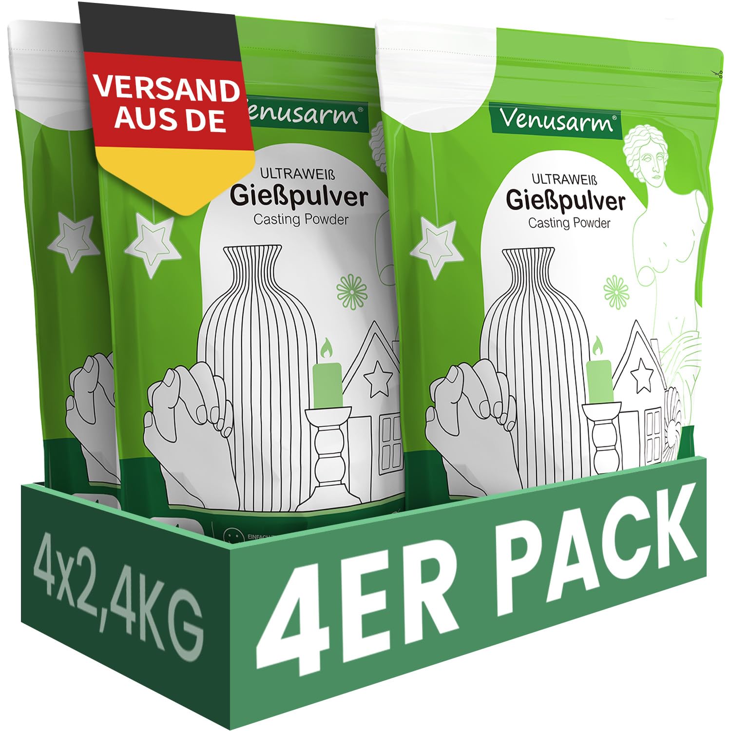 Venusarm Gießpulver Weiß 9,6kg, Gießpulver wie Neuschnee, Gießmasse wie Spiegel Glatter, Beruhigende Härte Gips zum Gießen für Detailgetreue Reliefs Kunsthandwerk Ornamente Gipsformen DIY