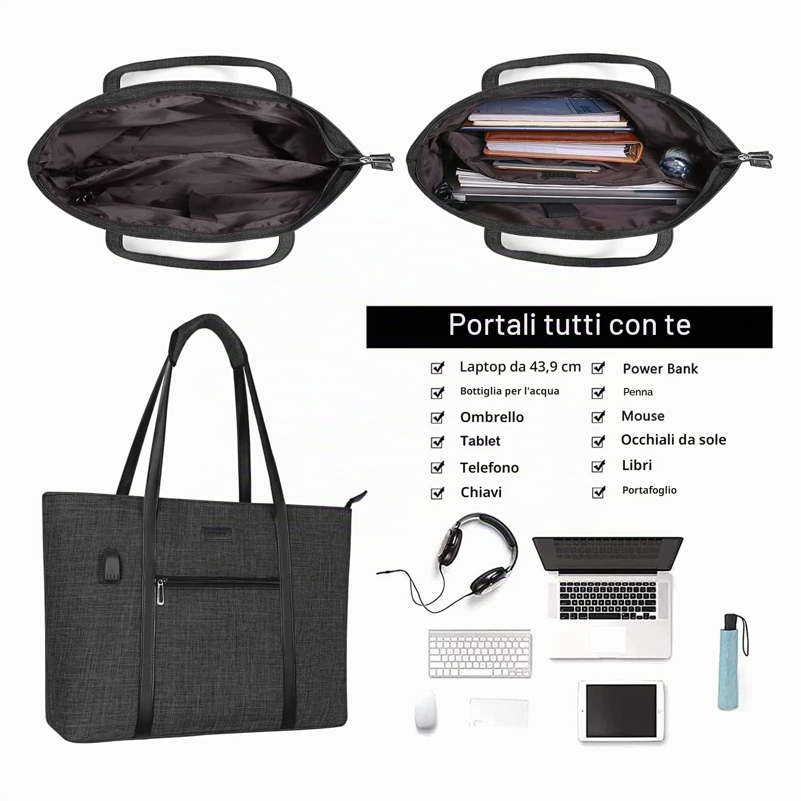 MOSISO USB Porta Laptop Tote Borsa per Donna per MacBook,17-17,3 pollici