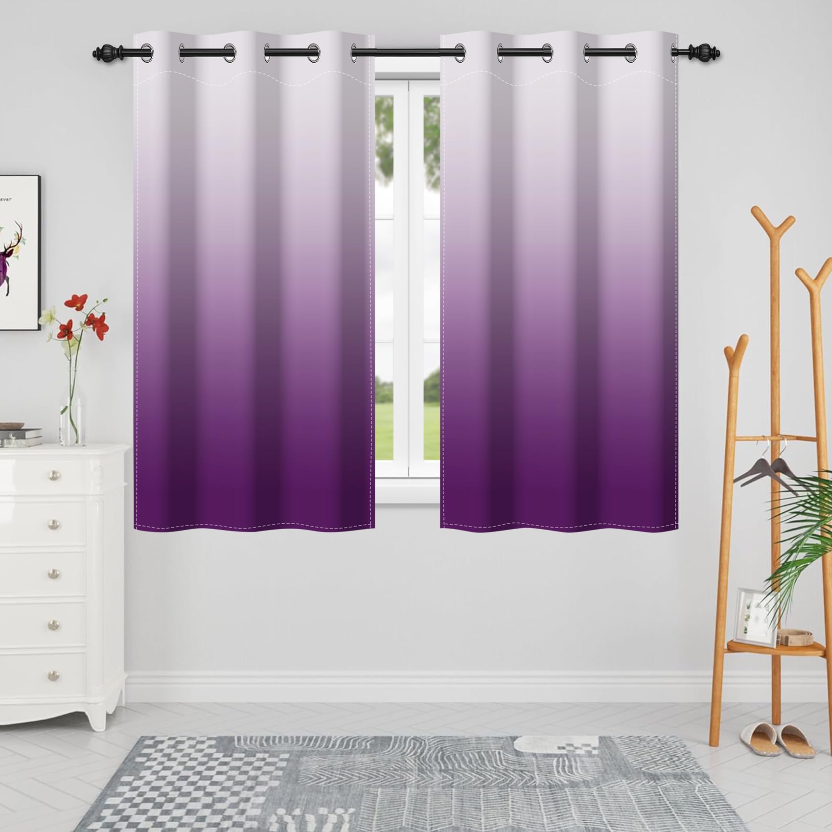 Renaiss Ombre Blackout Curtains Gradient Purple Gray Thermal Insulated Room Darkening Window Drapes Greyish Violet Light Blocking Noise Reduce Grommet