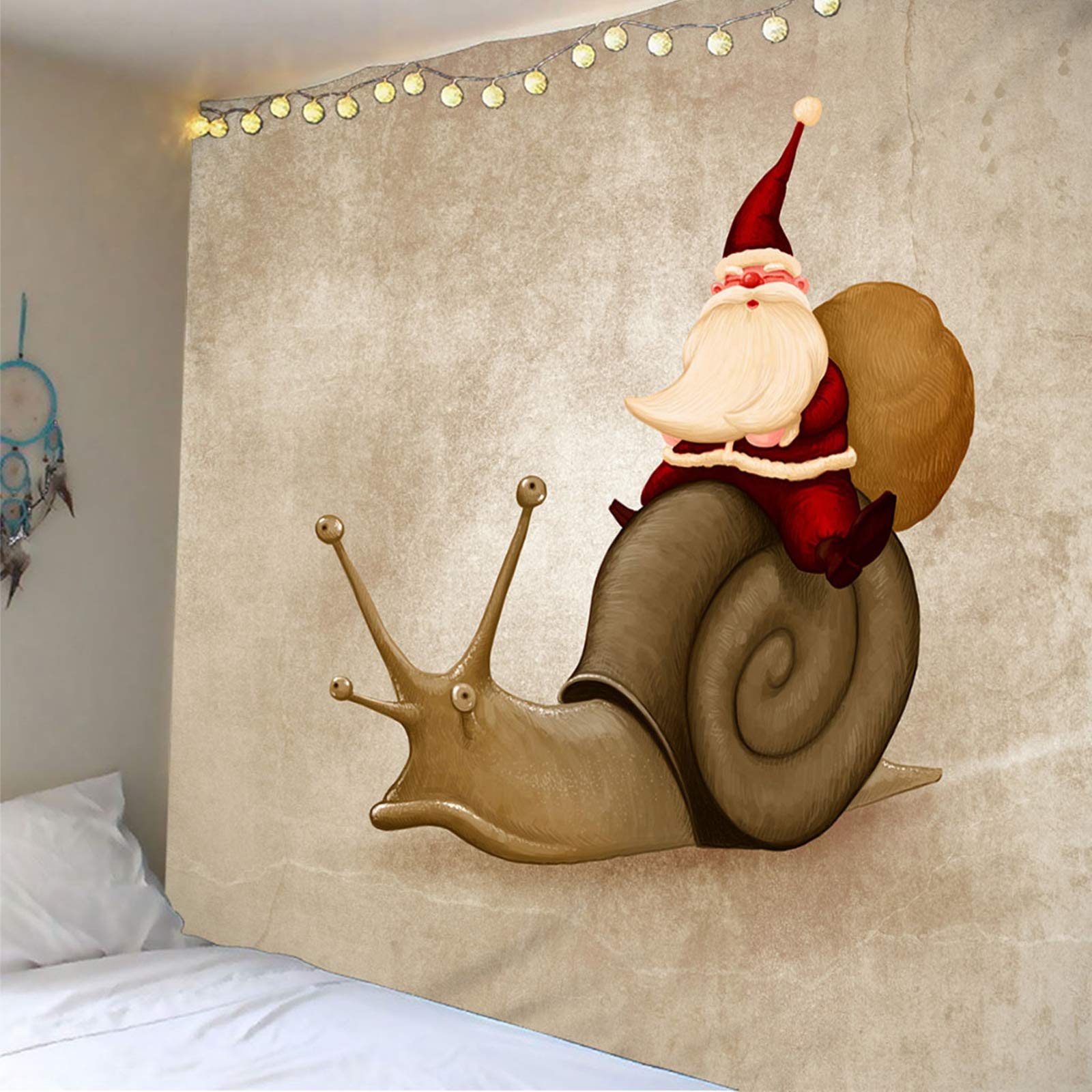 Arazzo da Parete Natalizio, Arazzo Appeso a Parete Lumaca e Babbo Natale Marrone Rosso Arazzi Tappeti Parete Camera Letto, 200x200CM
