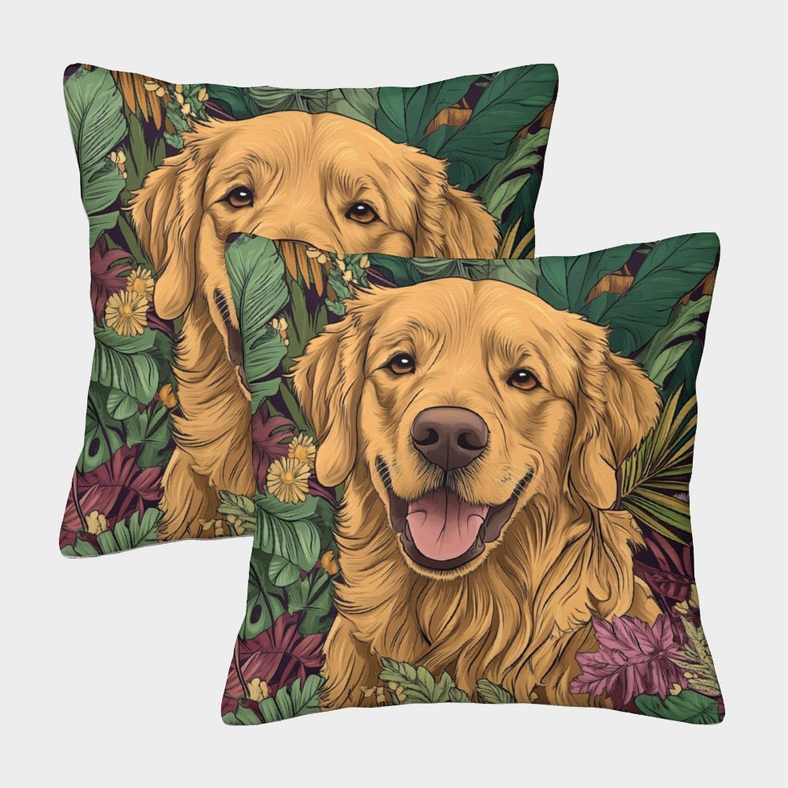 kaiyun 2 Pack Plants And Flowers,Golden Retriever 3D Image Printed Single-sided Cushion Cover 45x45cm