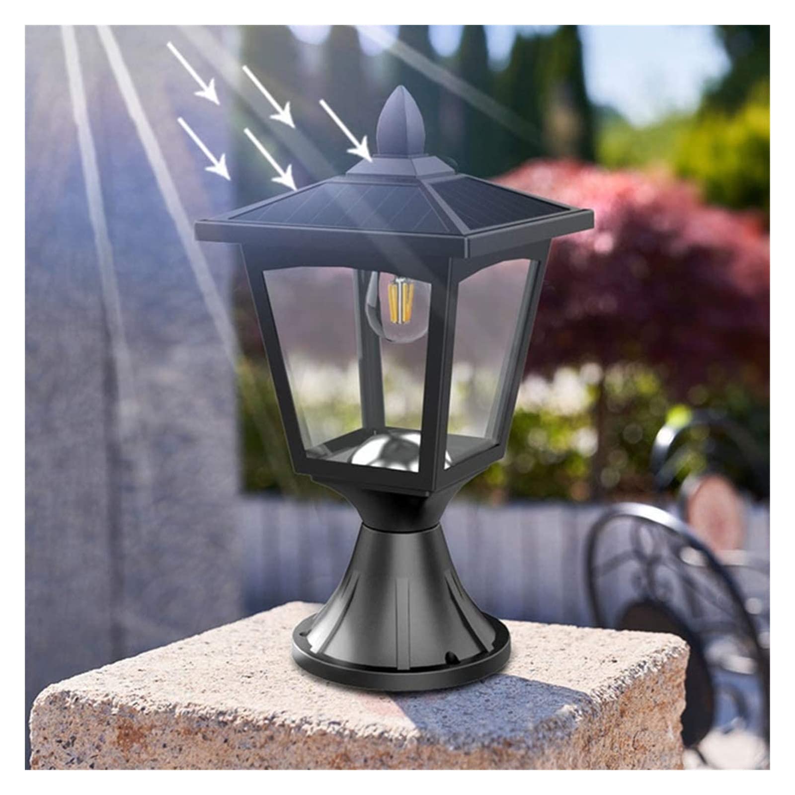 Lampada da cortile Luci a colonna solare Luce pressofusa per esterni Lampada da palo in alluminio impermeabile Luci da patio per villa Illuminazione da giardino Decorazione Evidenziare Lampada da