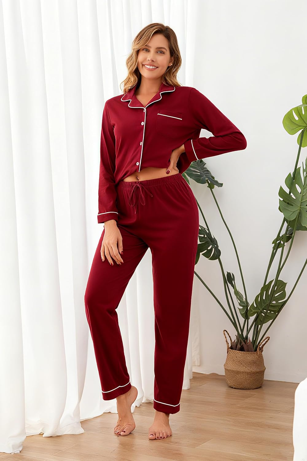100% Cotton Pajama Sets for Women 2 Piece Long Sleeve Button Down Pjs Soft Comfy Ladies Sleepwear Lounge Sets S-XL - Image 4