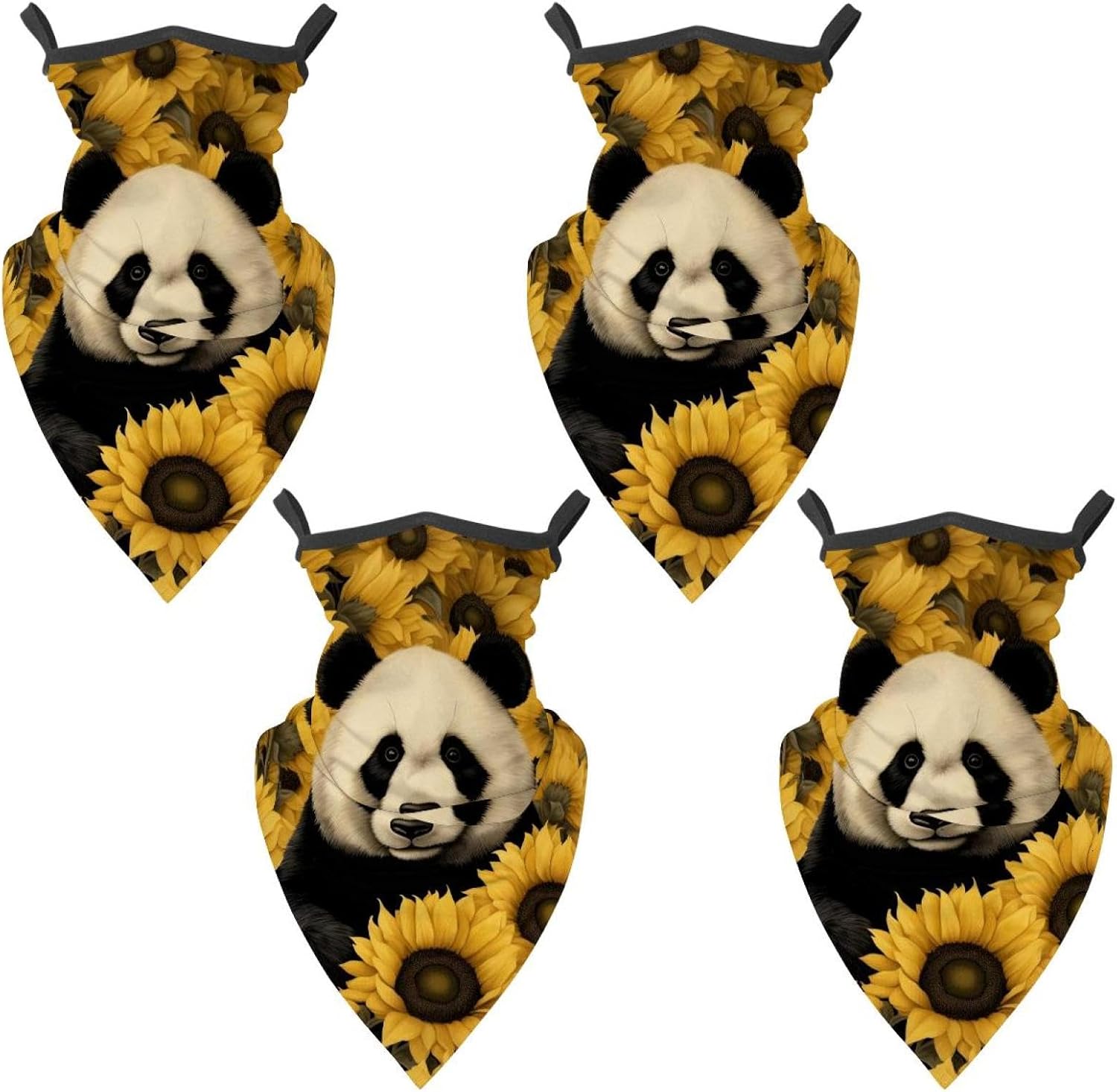 4 Pack Panda Sunflower Neck Gaiter Face Scarf Cover Sun Protection Balaclava Cloth Bandanas with Ear Loops