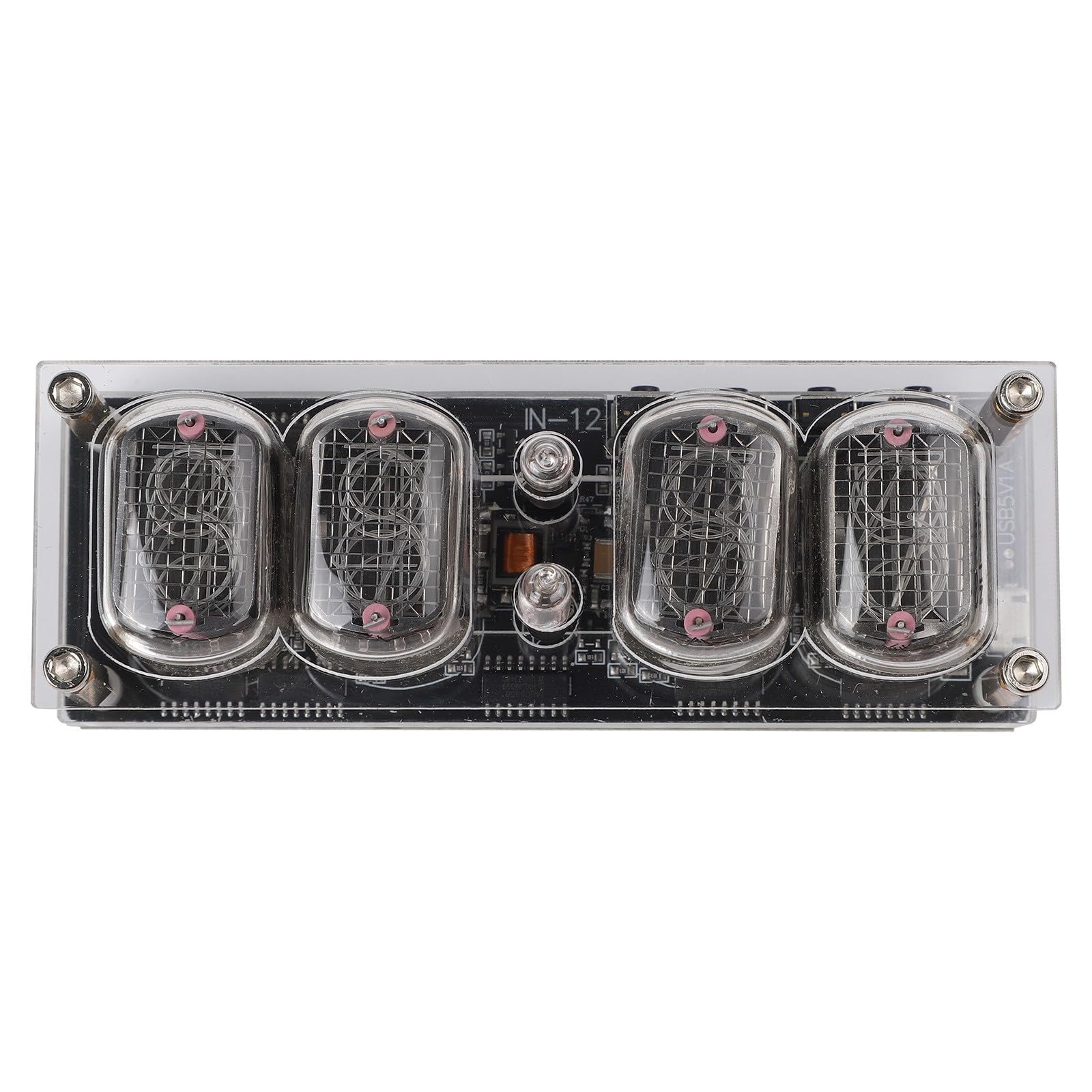 IN12 Nixie Clock Modul mit RGB-Beleuchtung, 4er IN12 Röhre, LED Lamp Tube Uhr, Energieffizient, DC5V Micro USB, Ohne Batterie, Für DIY Retro Elektronik
