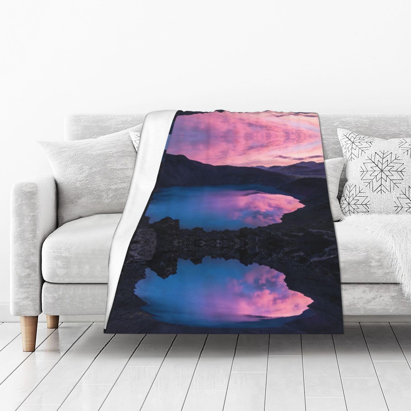 DUYIOKH Crater Lake at Dusk Print Thick Throw Blanket, Blanket for Couch Bed Warm Travel Blanket for Camping Movie Night