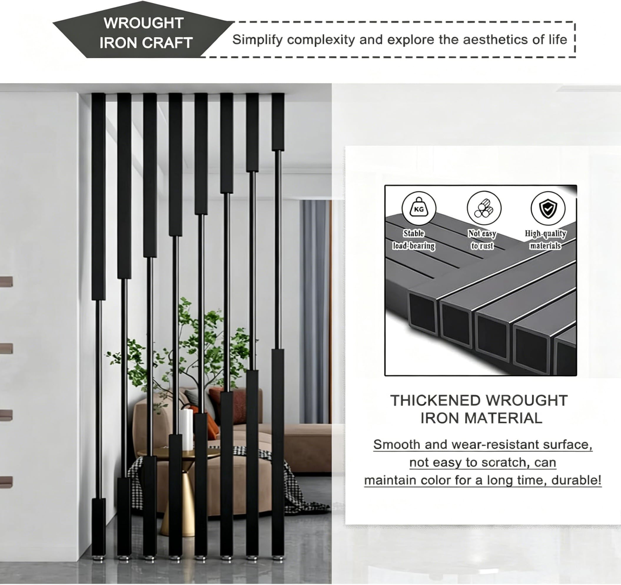 Poste Negro Interior del Tabique, Columna Derecha División Pared Metal | hotel de oficina en casa para separación de habitaciones/dormitorio/decoración de cubículos de oficina diy
