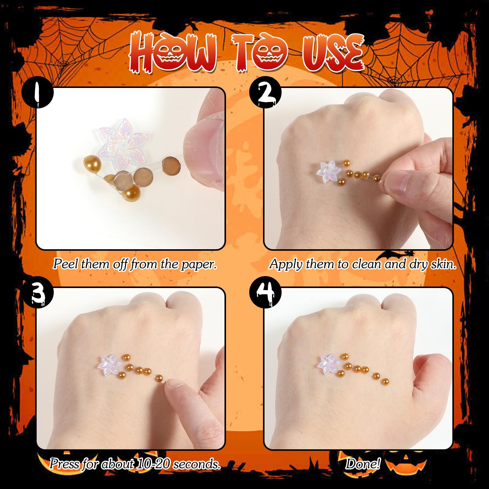 HOWAF 6 PCS Halloween Face Stickers Jewels - Image 3