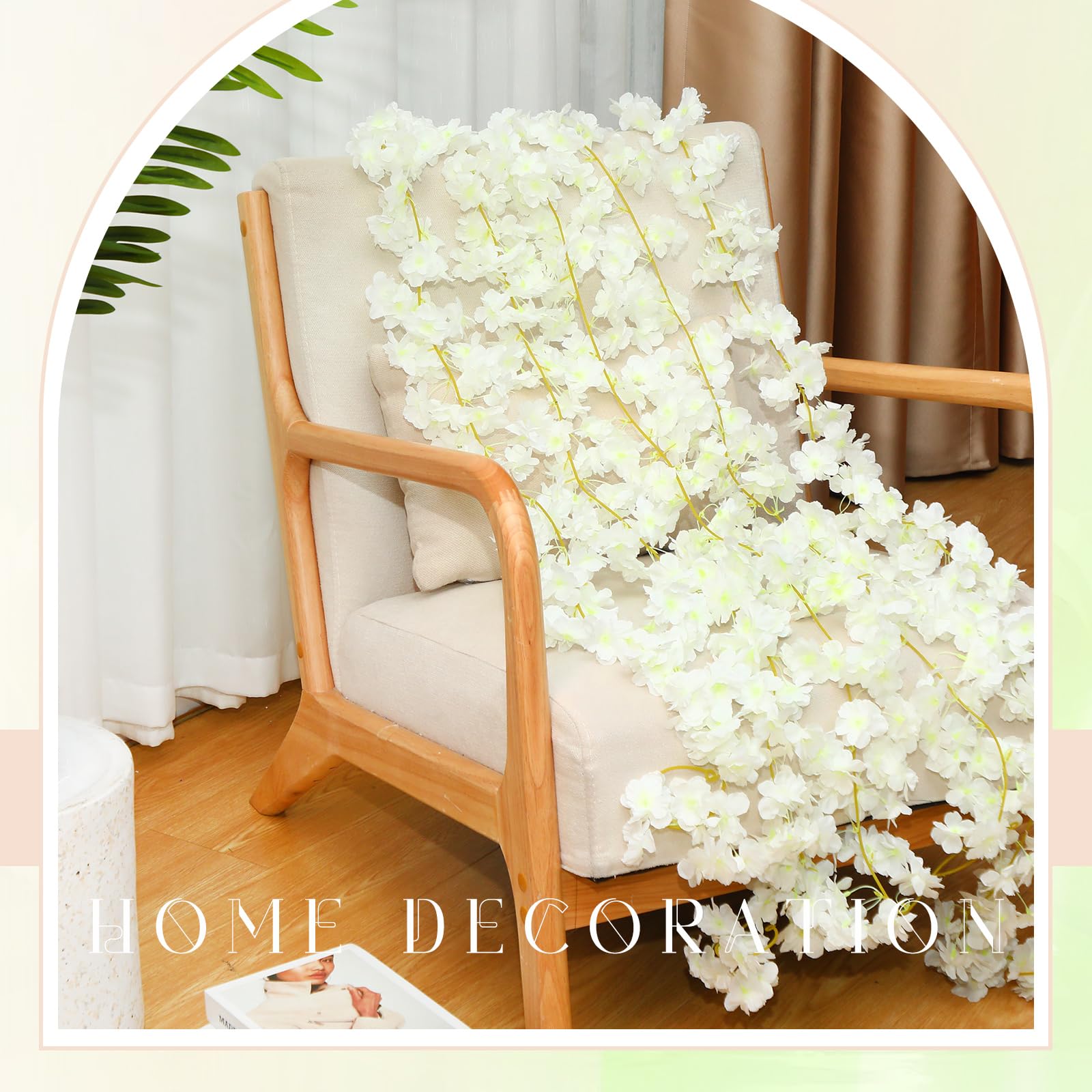 Guirnalda de Flores de Cerezo Artificiales de 29 m, Paquete de 16, Ideal para Colgar en la habitación, para Decorar el Dormitorio, la Fiesta, la Boda, la Primavera y el hogar (Blanco).