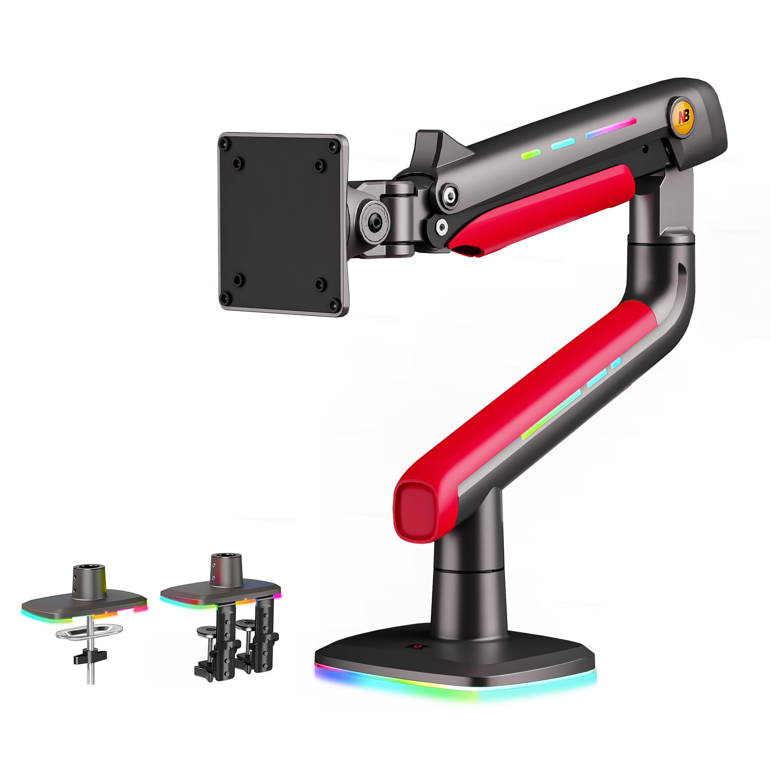 NB Ergonomic RGB Braccio Monitor per da 32 a 60 Pollici Schermo Piatti Ultrawide Curvi, Supporto per Monitor Resistente Carico fino a 20 kg VESA 75&100 mm (Rosso)