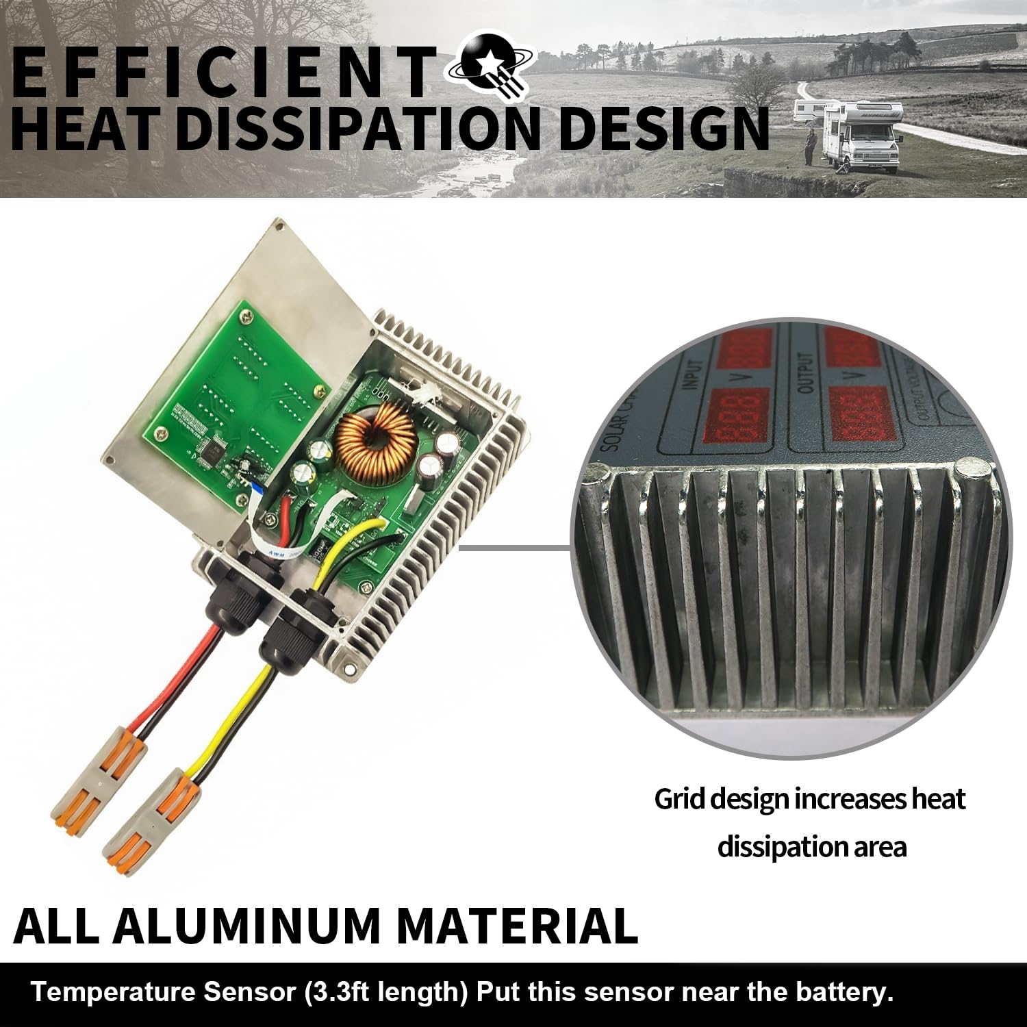 MPPT Step-Down Solar-Laderegler, 400W, Aluminium, Einstellbare Ausgangsspannung, Echtzeit-Tracking, mit Temperaturschutz (400, Watt, Buck)