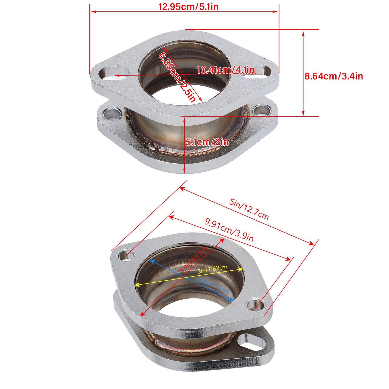 Adaptador de Brida de Extensión de Escape de 2,5 a 3 Pulgadas, Acero Dulce Mecanizado por CNC para la Mayoría de los Automóviles, con Ancho Central de 4,1 y 3,9 Pulgadas