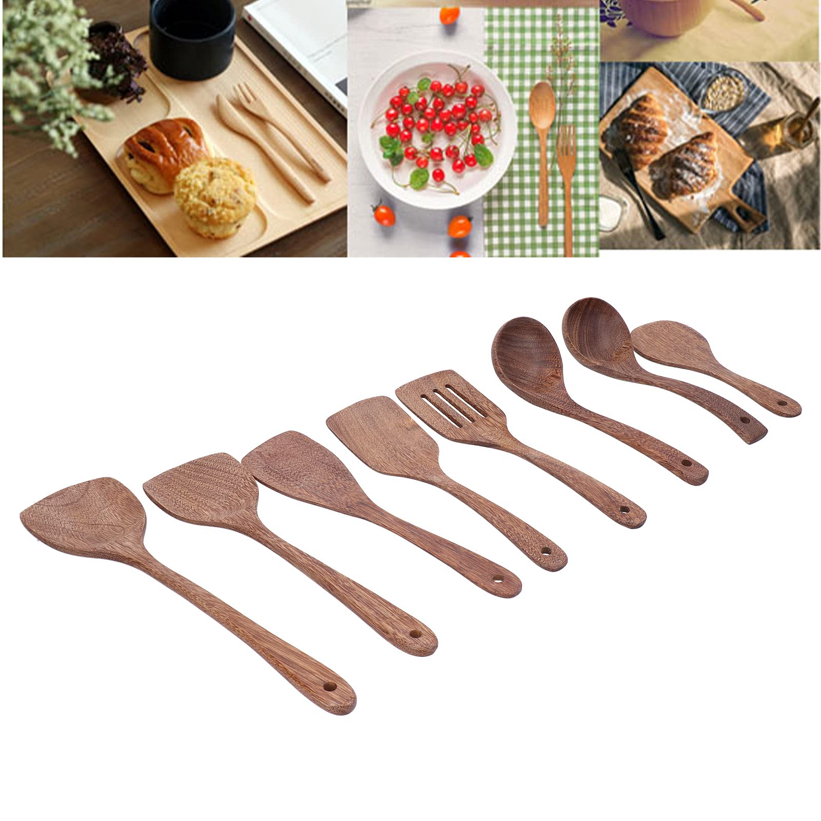 Küchenutensilien Set, Holzlöffel zum Kochen Naturholz Küchenutensilien Kochset Holz für die Küche Home Restaurant