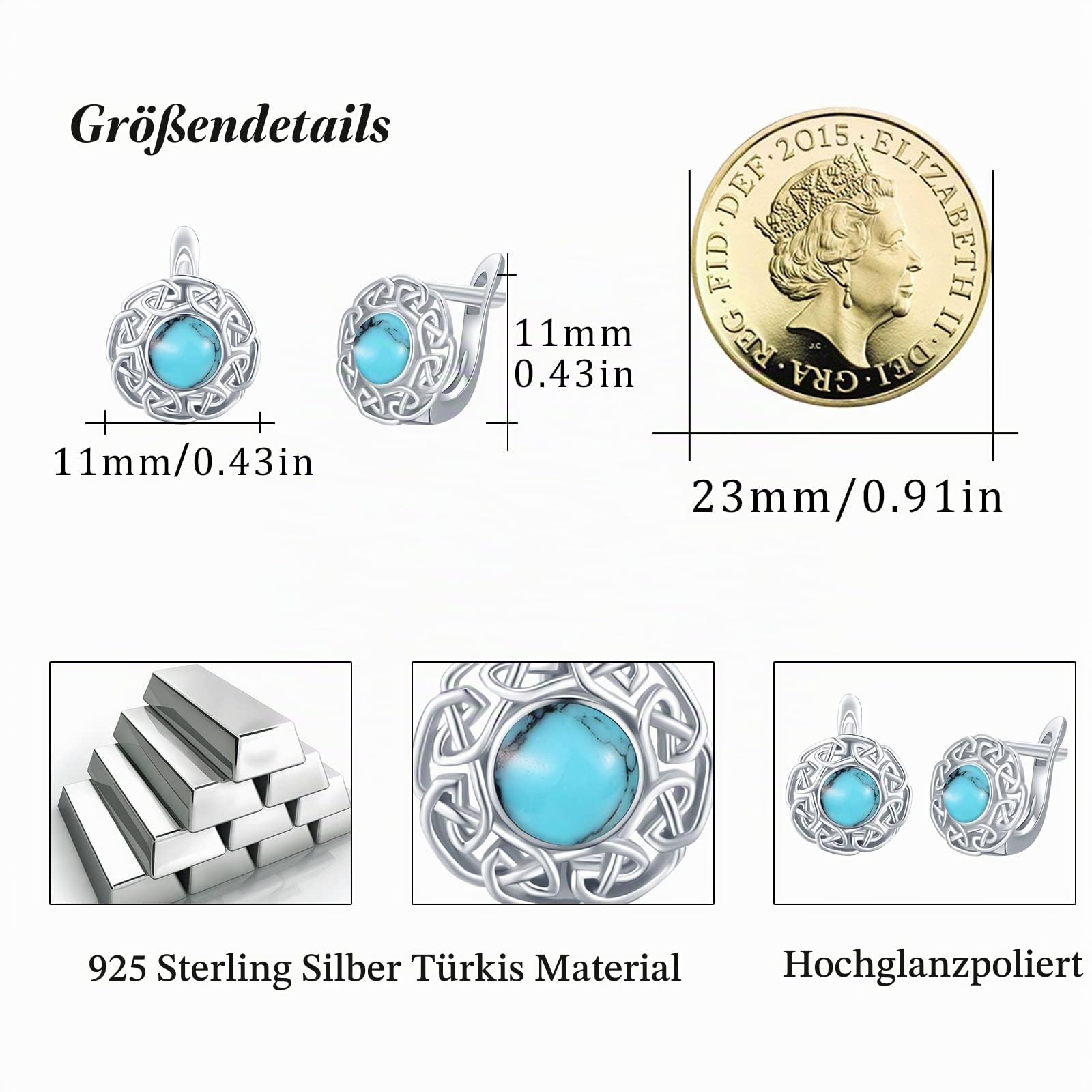 Mondstein/Türkis Creolen Ohrringe für Damen 925 Sterling Silber Türkis Keltischer Ohrringe Keltischer Knoten Ohrring Hypoallergen Valentinstag für Frauen Mädchen Kinder