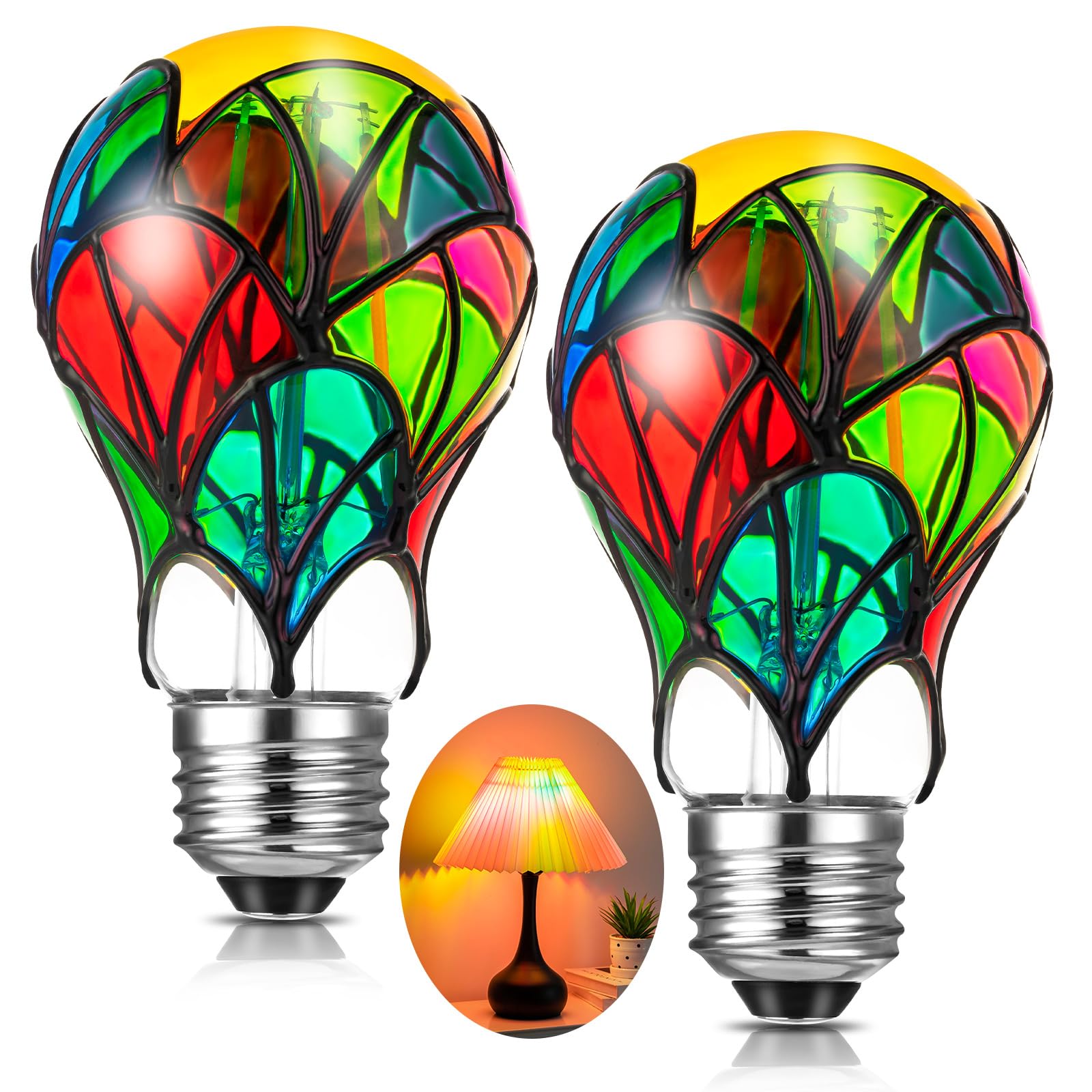 ALDMIO Led Stained Glass Light Bulbs, Fancy Colored Decorative